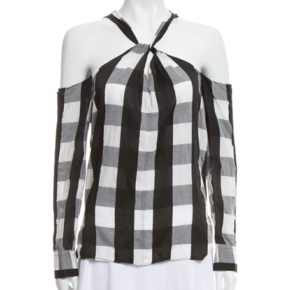 Rag & bone cold shoulder plaid blouse